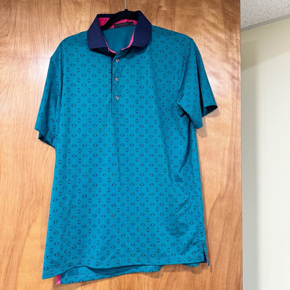 Greyson Golf Polo Shirt Red Geometric Print Performance Mens Size M Wolf